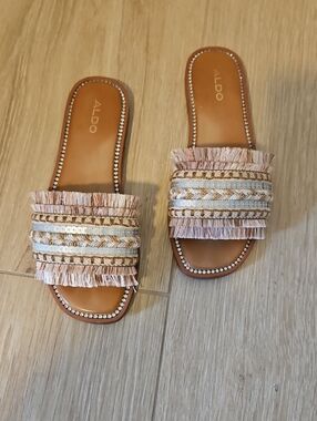 ALDO Pink Fringe Braided Slide Sandals